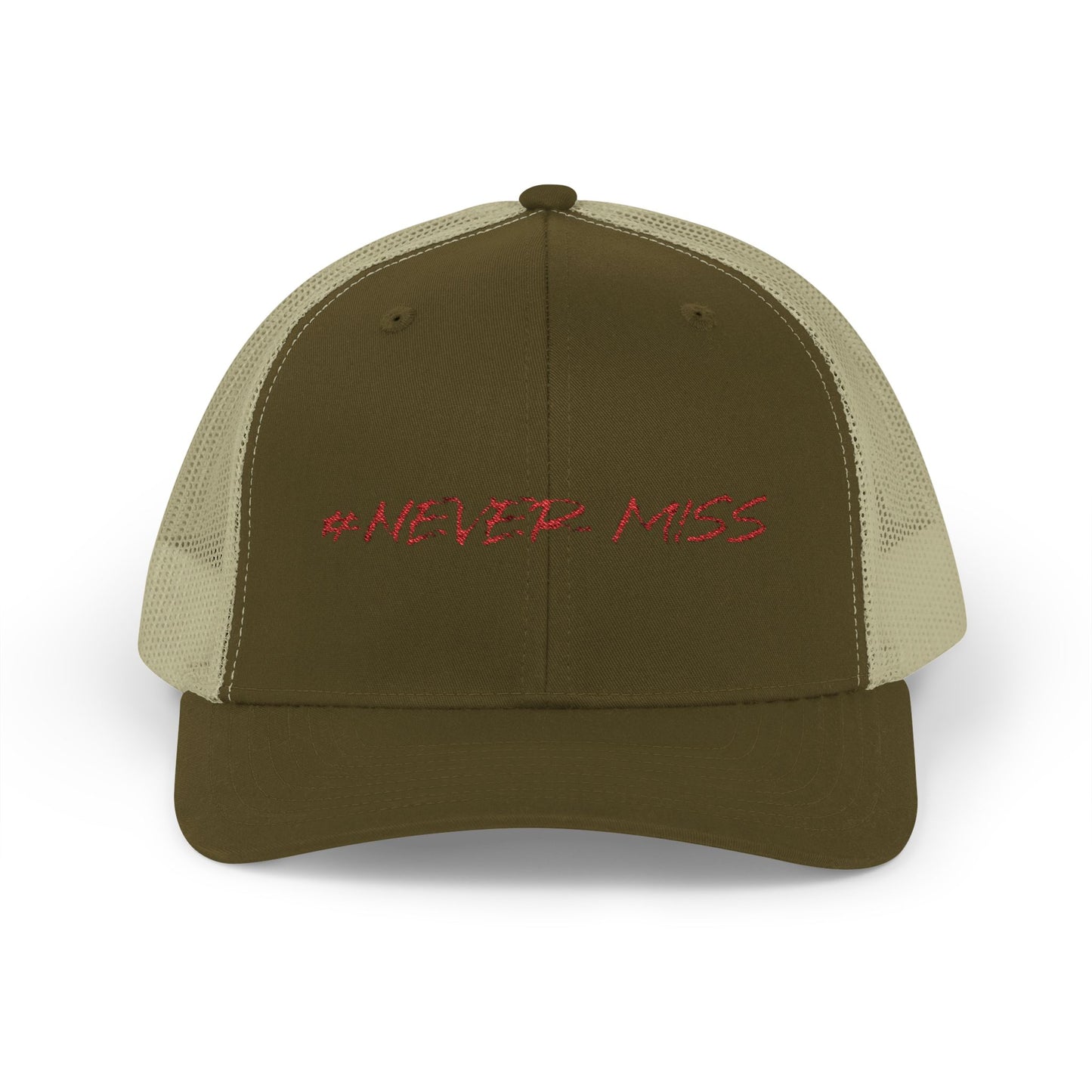 #NEVER MISS Snapback Trucker Cap — White Mesh Casual Baseball Hat