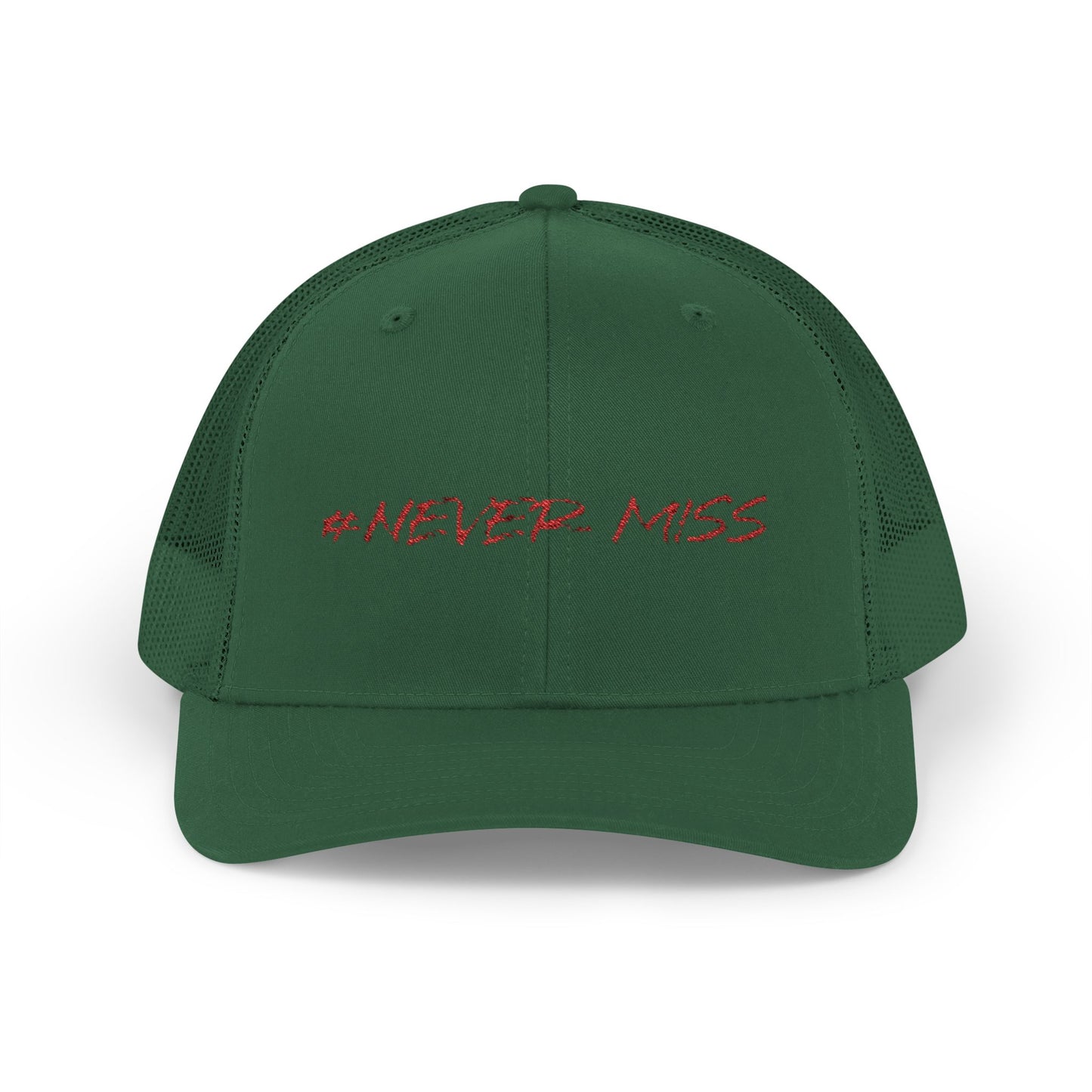 #NEVER MISS Snapback Trucker Cap — White Mesh Casual Baseball Hat