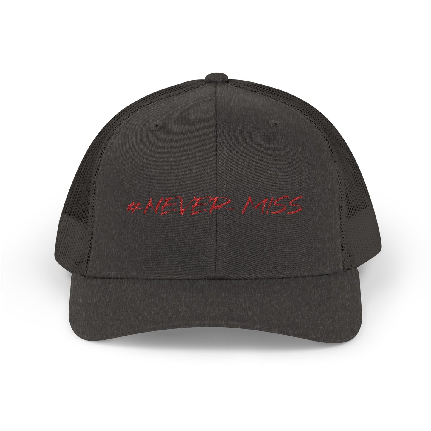 #NEVER MISS Snapback Trucker Cap — White Mesh Casual Baseball Hat