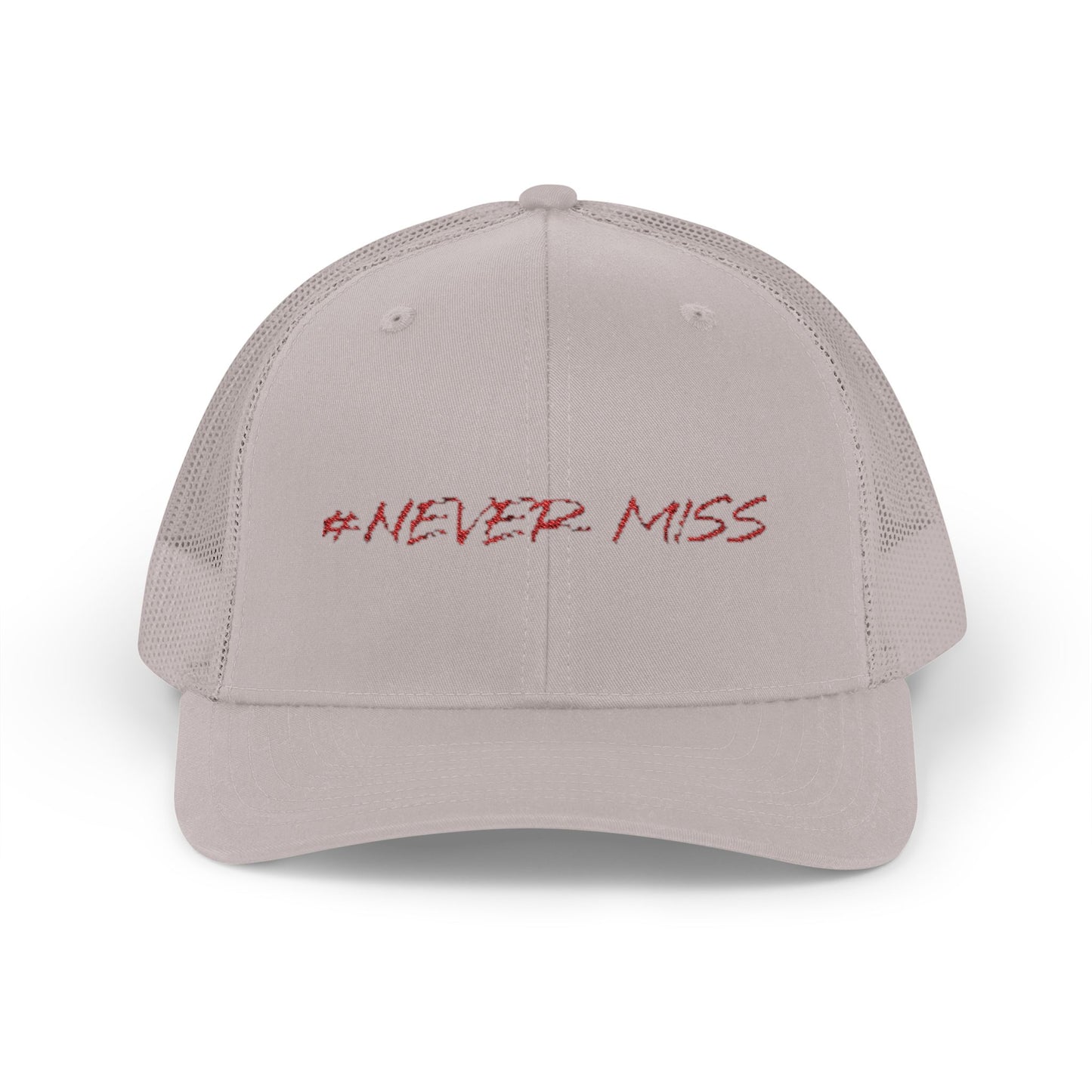 #NEVER MISS Snapback Trucker Cap — White Mesh Casual Baseball Hat