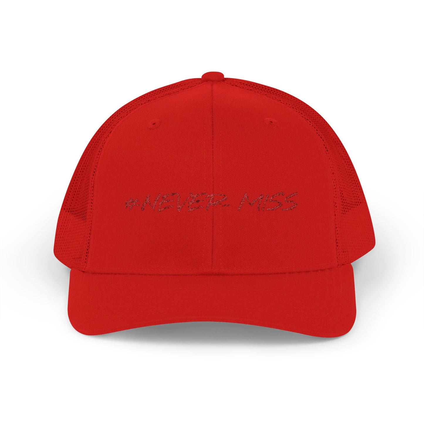 #NEVER MISS Snapback Trucker Cap — White Mesh Casual Baseball Hat