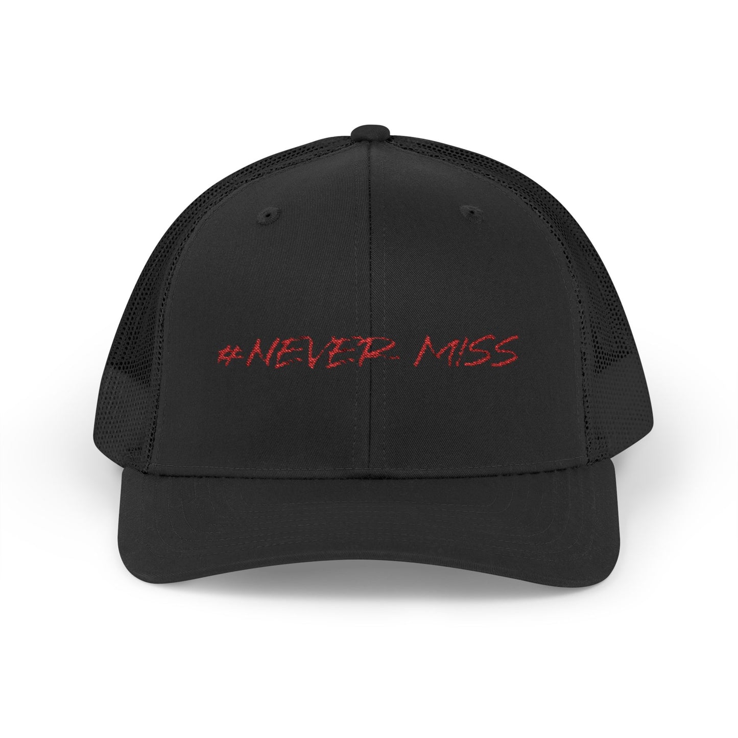 #NEVER MISS Snapback Trucker Cap — White Mesh Casual Baseball Hat