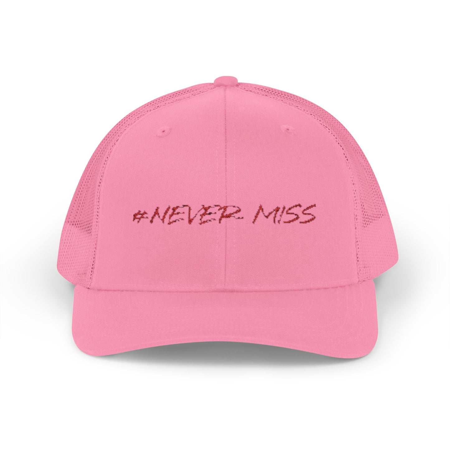 #NEVER MISS Snapback Trucker Cap — White Mesh Casual Baseball Hat