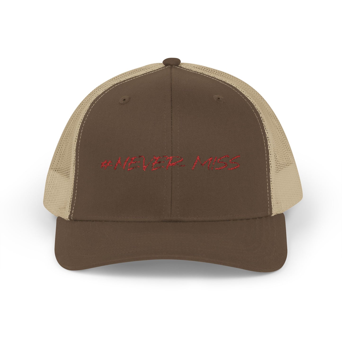 #NEVER MISS Snapback Trucker Cap — White Mesh Casual Baseball Hat