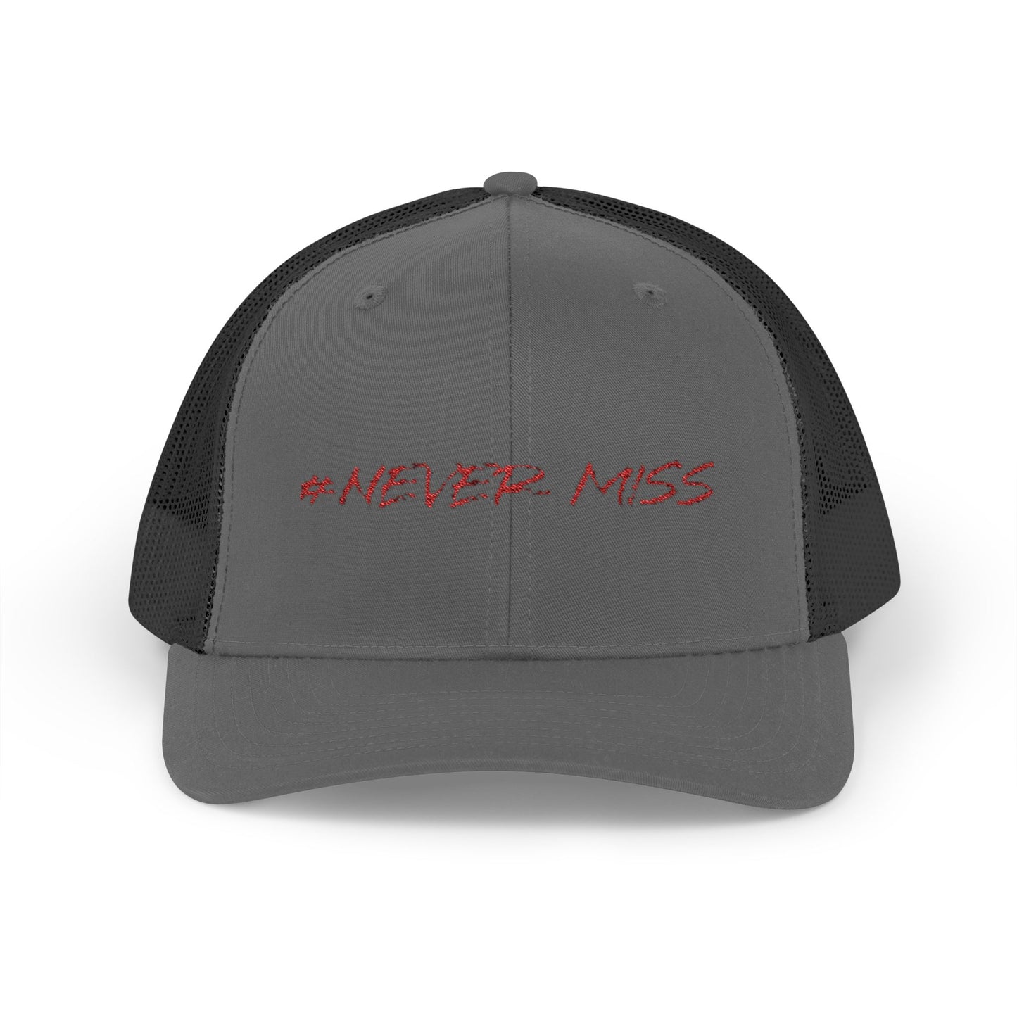 #NEVER MISS Snapback Trucker Cap — White Mesh Casual Baseball Hat
