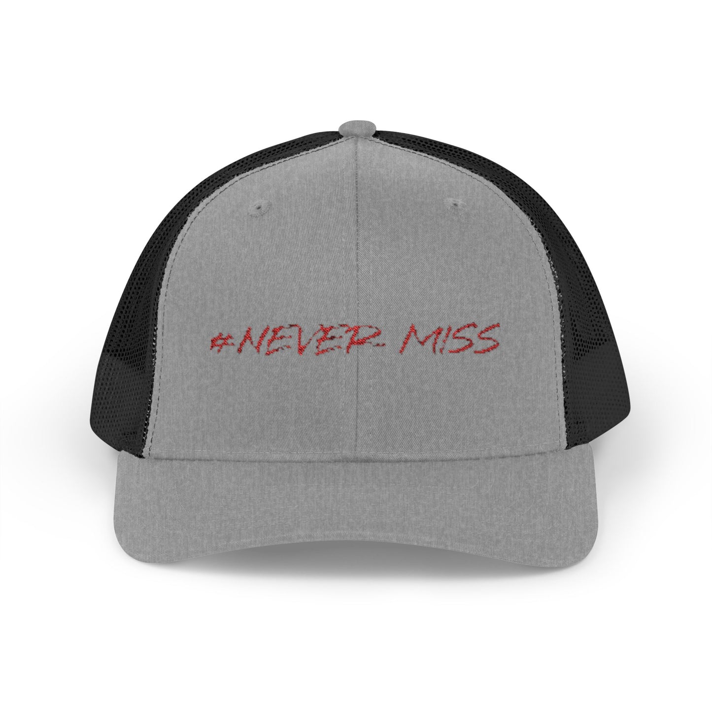 #NEVER MISS Snapback Trucker Cap — White Mesh Casual Baseball Hat