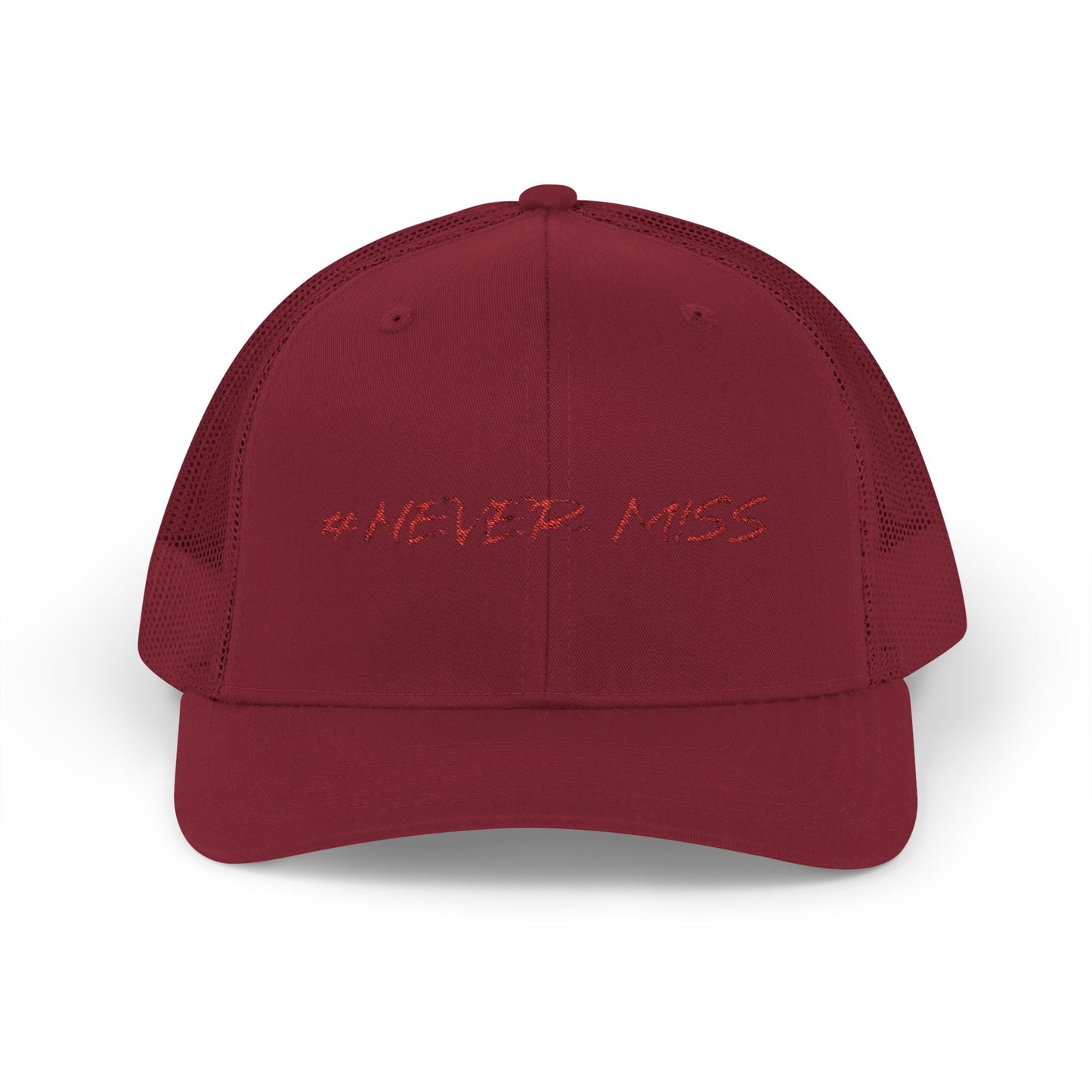 #NEVER MISS Snapback Trucker Cap — White Mesh Casual Baseball Hat