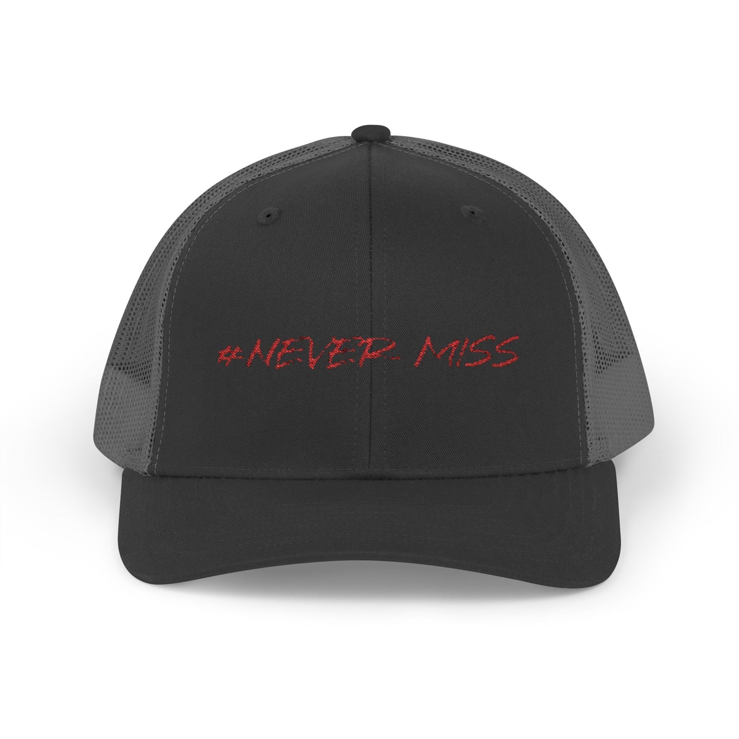 #NEVER MISS Snapback Trucker Cap — White Mesh Casual Baseball Hat