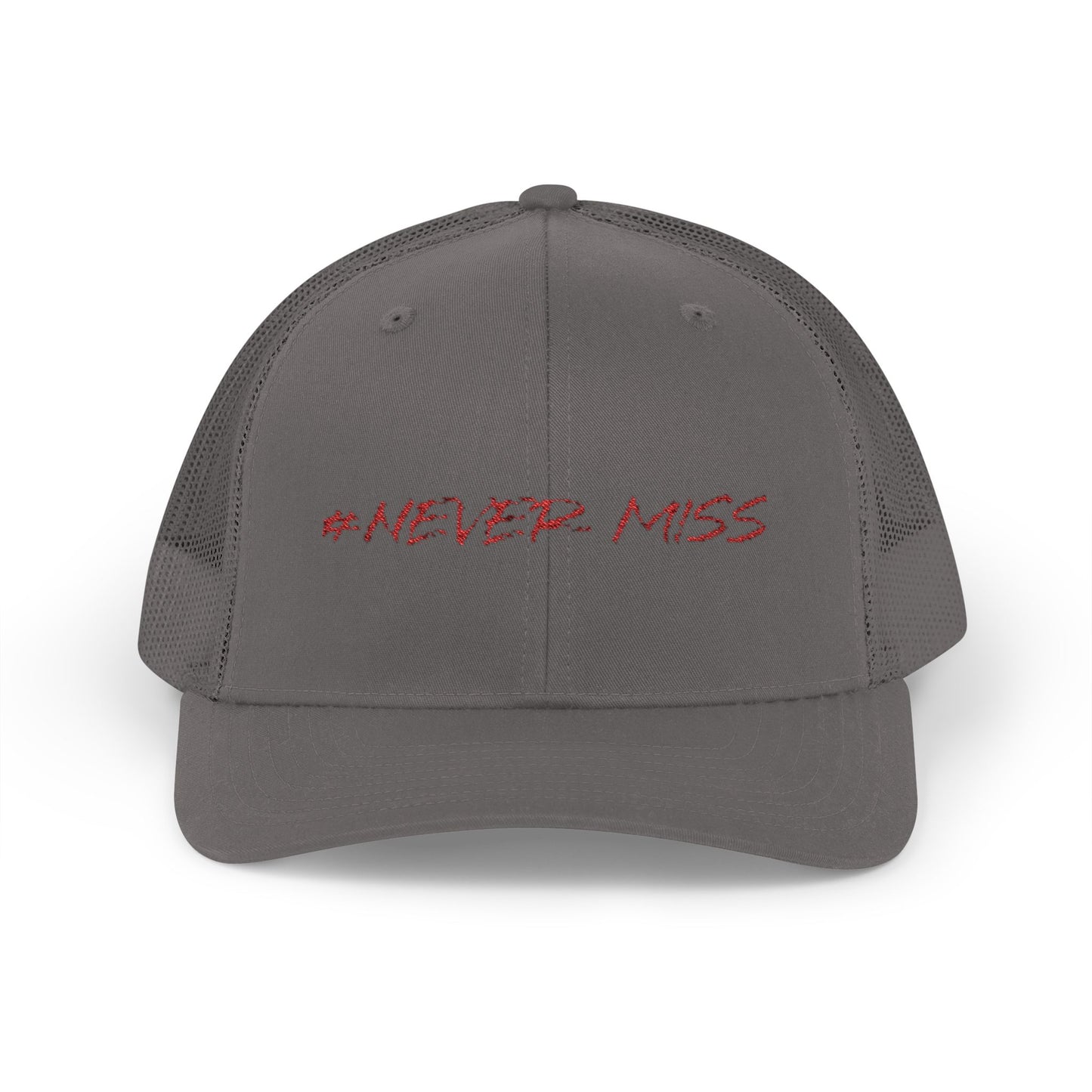 #NEVER MISS Snapback Trucker Cap — White Mesh Casual Baseball Hat